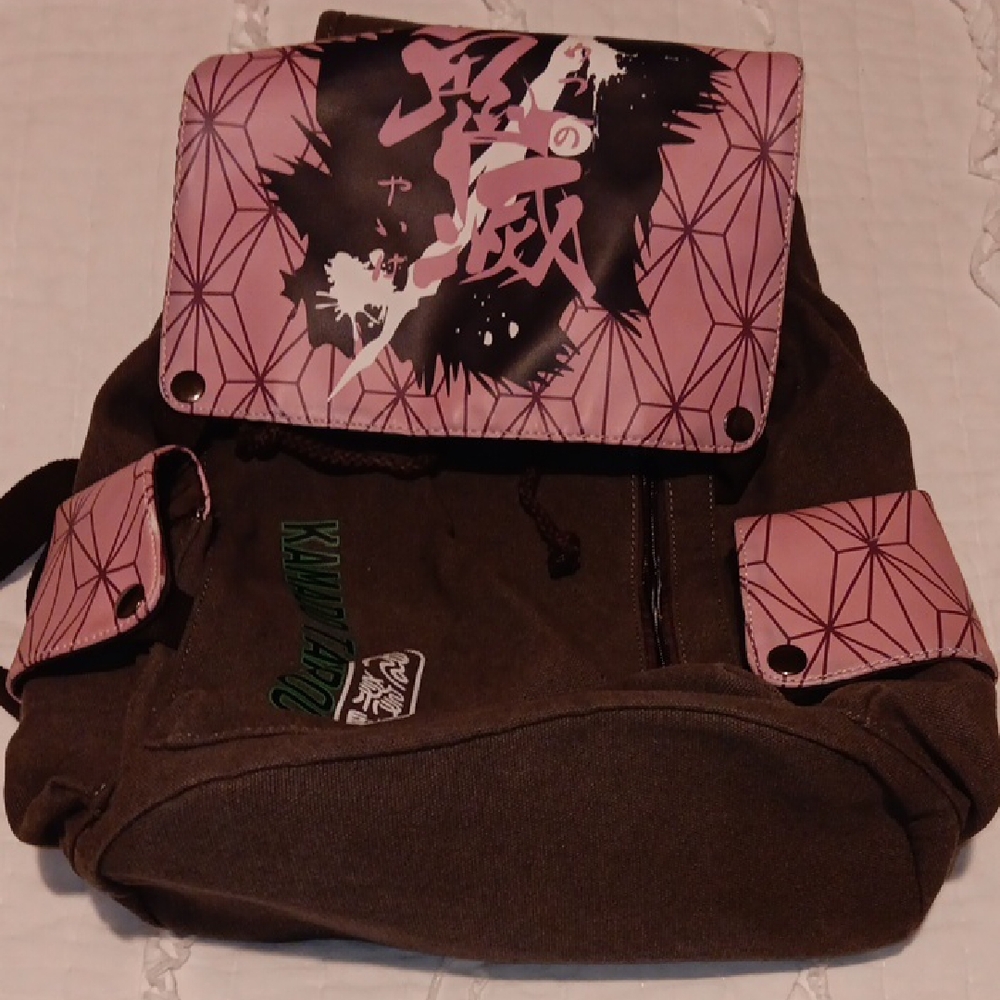 Demon Slayer Pink and Brown Floral Office Backpack
